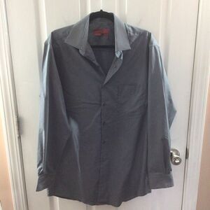 Mens Alfani‎ Gray Striped Fitted Stretch Fabric Long Sleeve Button Down Shirt